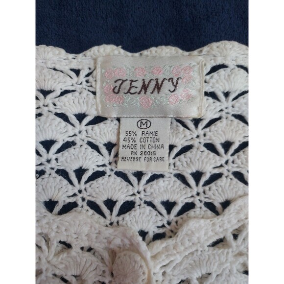 Vintage Ladies Jenny White Crochet SS Button Down Cotton/Ramie Top Size Medium - Picture 2 of 7
